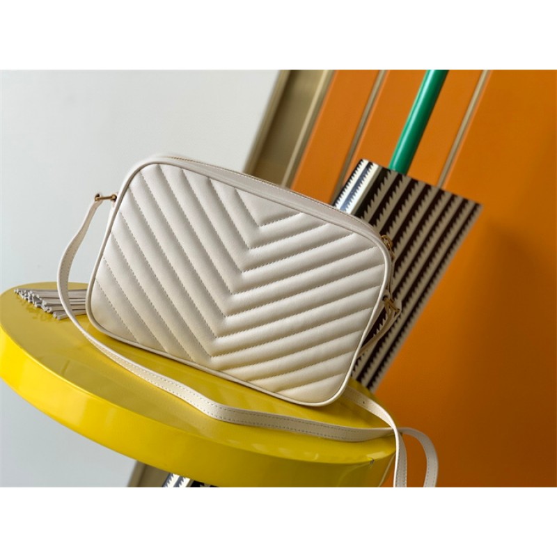 Saint Laurent YSL Lou Camera Bag in Quilted Leather White