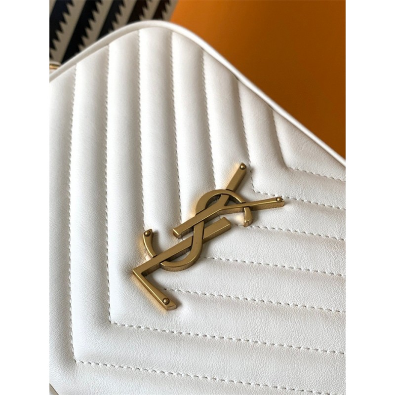 Saint Laurent YSL Lou Camera Bag in Quilted Leather White