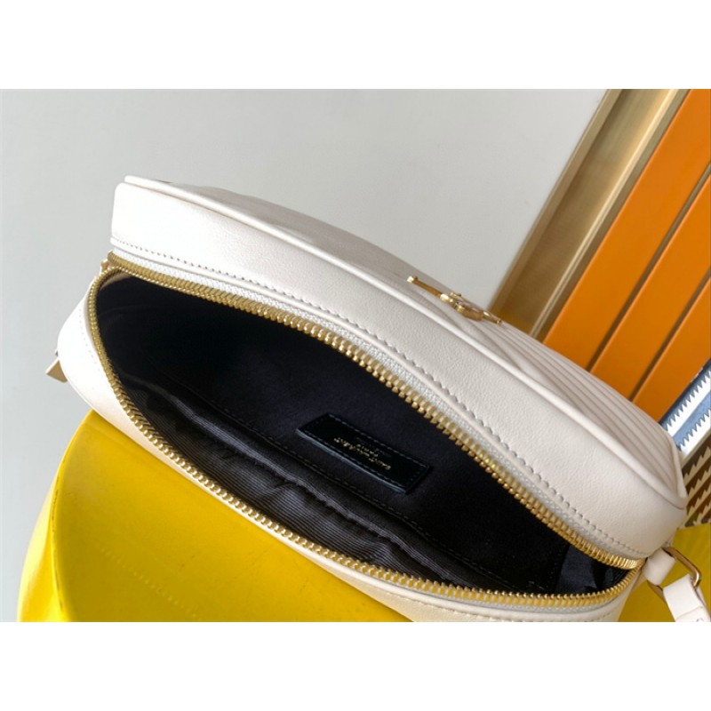 Saint Laurent YSL Lou Camera Bag in Quilted Leather White