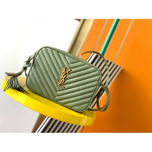 Saint Laurent YSL Lou Camera Bag in Quilted Leather Green