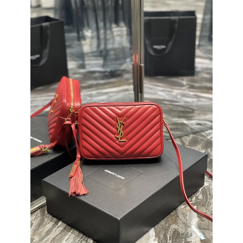 Saint Laurent YSL Lou Camera Bag in Quilted Leather Red