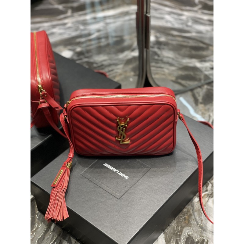 Saint Laurent YSL Lou Camera Bag in Quilted Leather Red