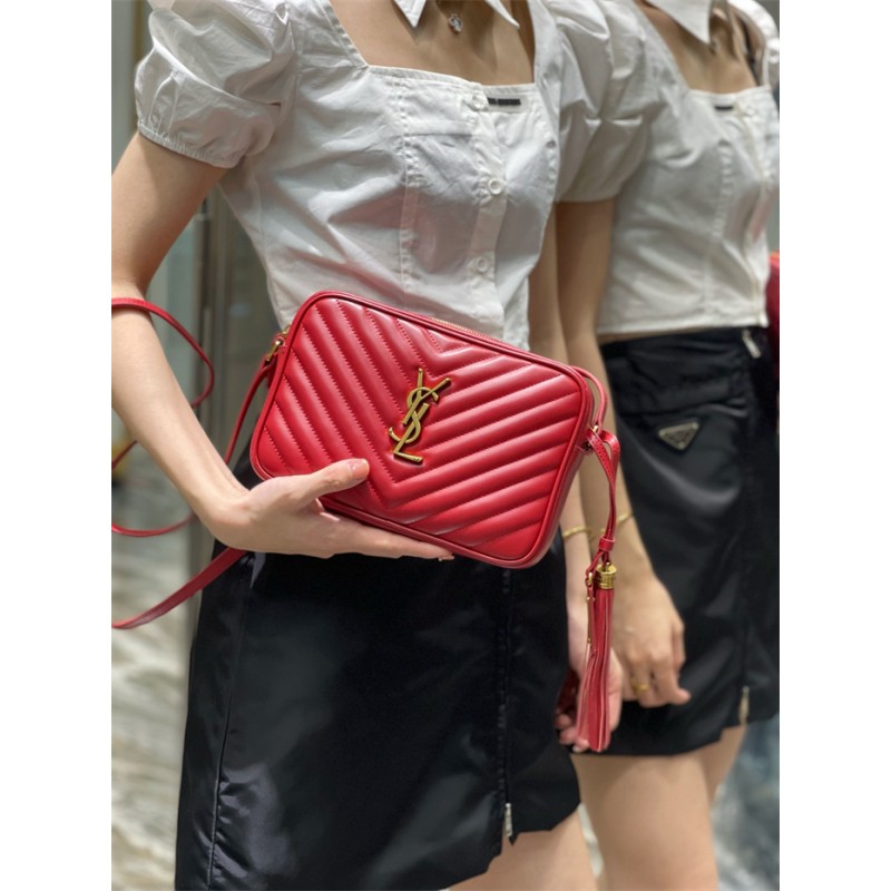 Saint Laurent YSL Lou Camera Bag in Quilted Leather Red