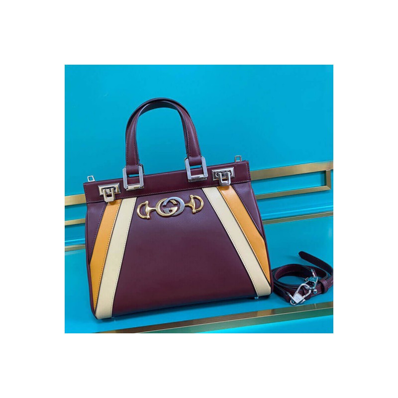 Gucci Zumi Smooth Leather  With Stripes Small Top Handle Bag 569712