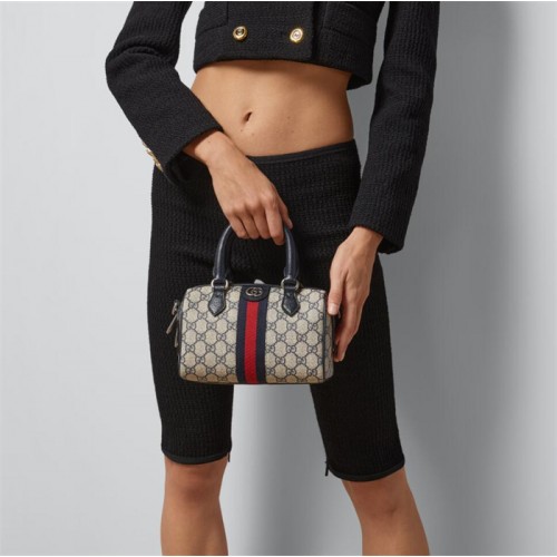 Gucci Ophidia GG mini top handle bag in beige and blue canvas 772053 96IWN 4076