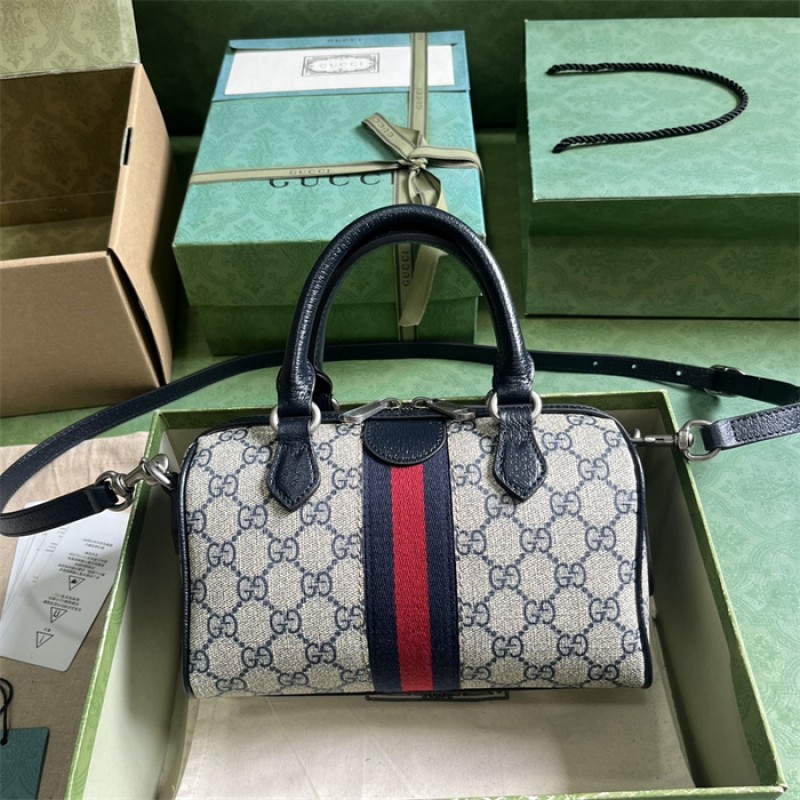 Gucci Ophidia GG mini top handle bag in beige and blue canvas 772053 96IWN 4076