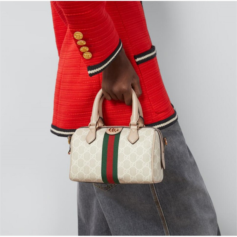 Gucci Ophidia GG mini top handle bag in beige and white canvas 772053 UULAG 9682