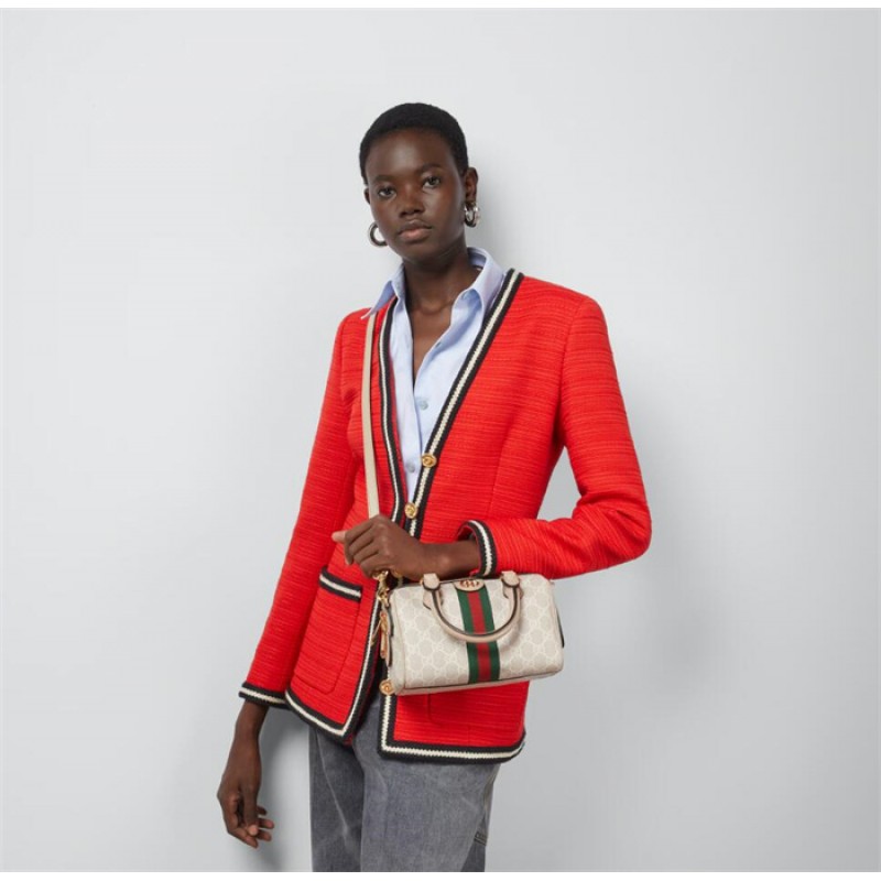 Gucci Ophidia GG mini top handle bag in beige and white canvas 772053 UULAG 9682