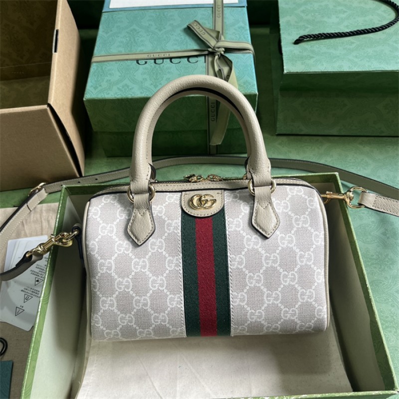 Gucci Ophidia GG mini top handle bag in beige and white canvas 772053 UULAG 9682