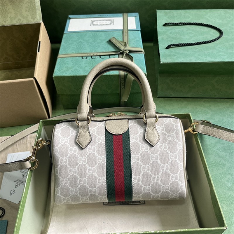 Gucci Ophidia GG mini top handle bag in beige and white canvas 772053 UULAG 9682