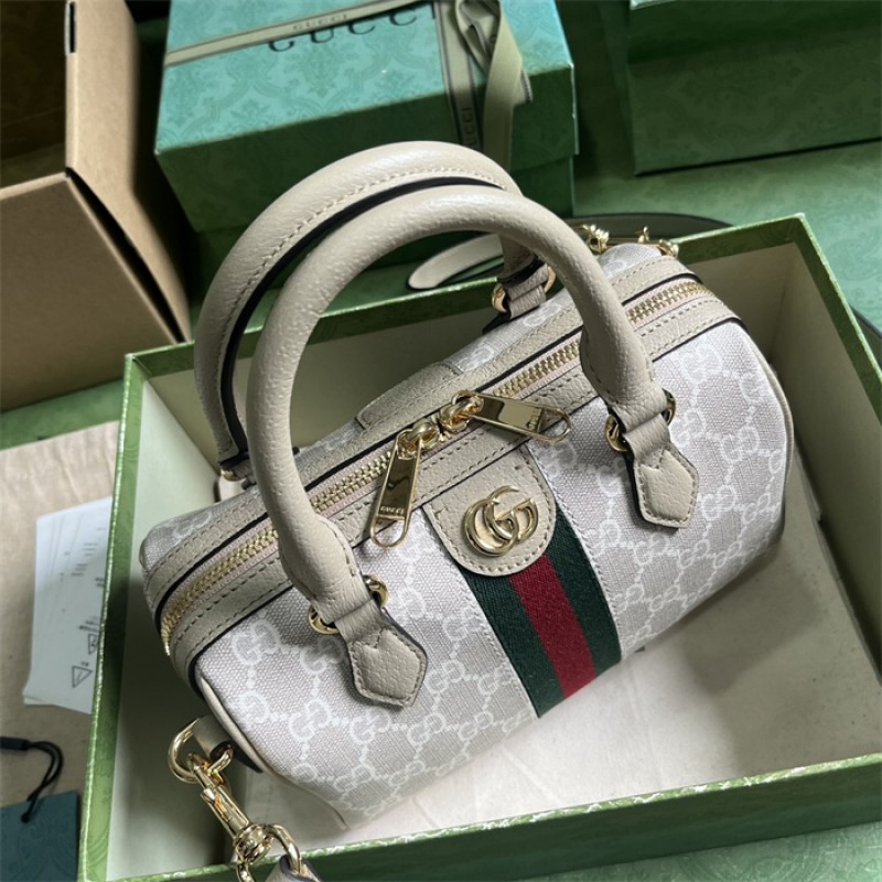 Gucci Ophidia GG mini top handle bag in beige and white canvas 772053 UULAG 9682
