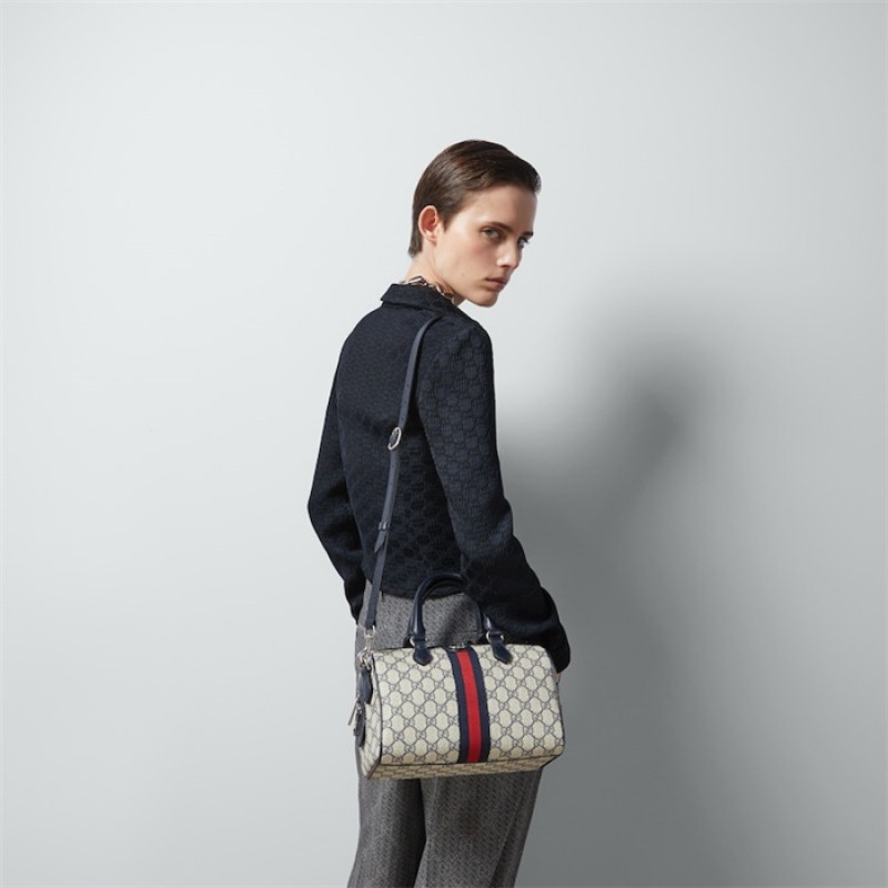 Gucci Ophidia GG small top handle bag in beige and blue canvas 772061 96IWN 4076