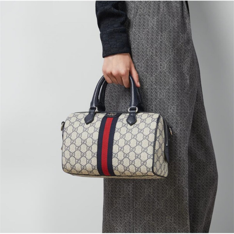 Gucci Ophidia GG small top handle bag in beige and blue canvas 772061 96IWN 4076