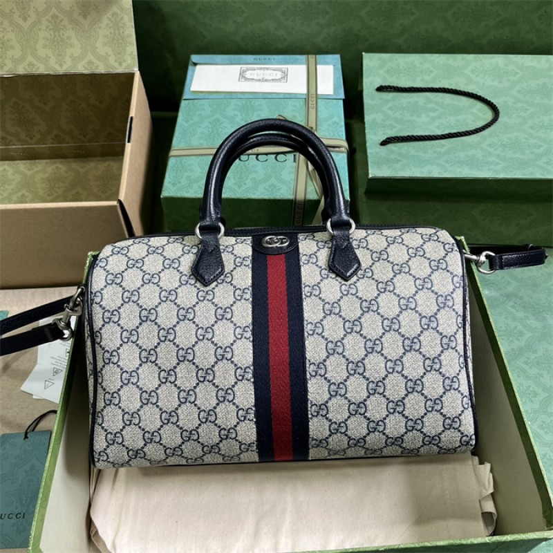 Gucci Ophidia GG medium top handle bag in Beige and blue GG Supreme canvas 772065 96IWN 4076