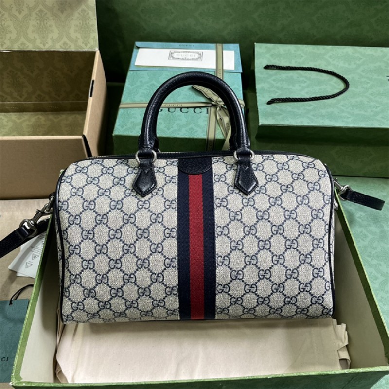 Gucci Ophidia GG medium top handle bag in Beige and blue GG Supreme canvas 772065 96IWN 4076