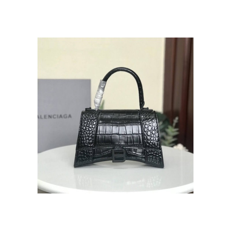 Balenciaga Hourglass S Croc-Effect Leather Tote