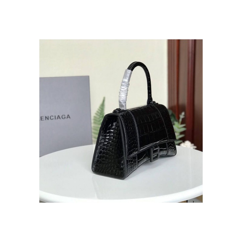 Balenciaga Hourglass S Croc-Effect Leather Tote