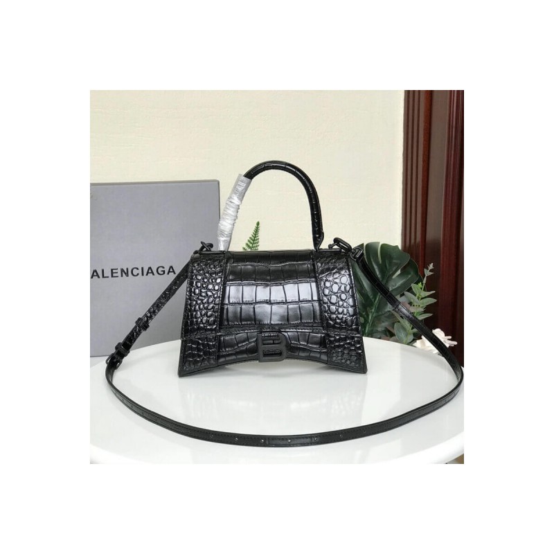 Balenciaga Hourglass S Croc-Effect Leather Tote