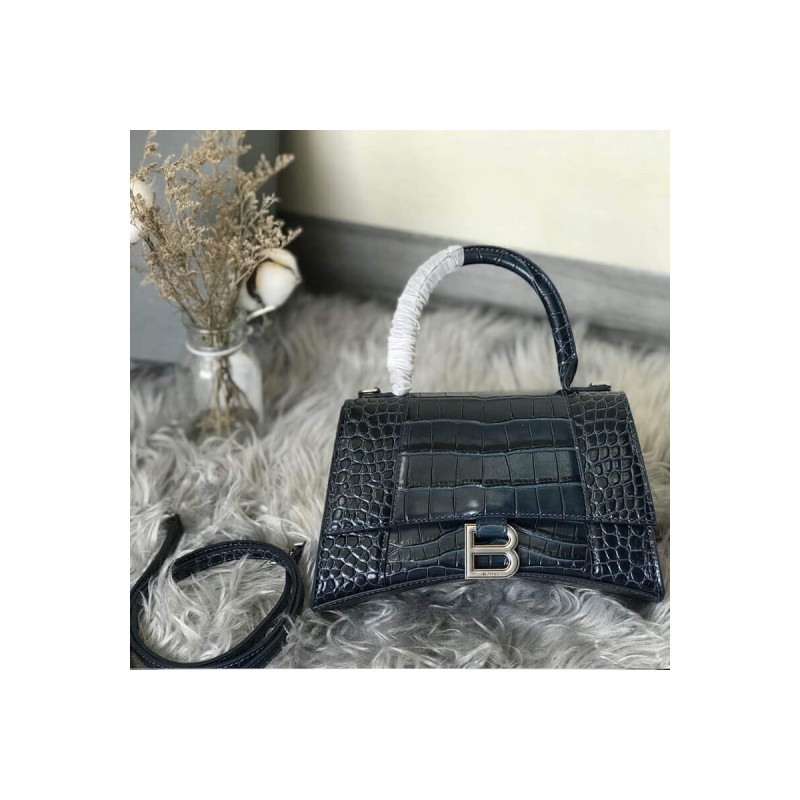 Balenciaga Hourglass S Croc-Effect Leather Tote