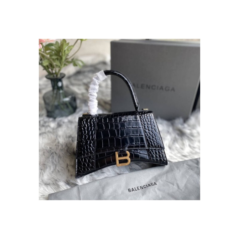 Balenciaga Hourglass S Croc-Effect Leather Tote