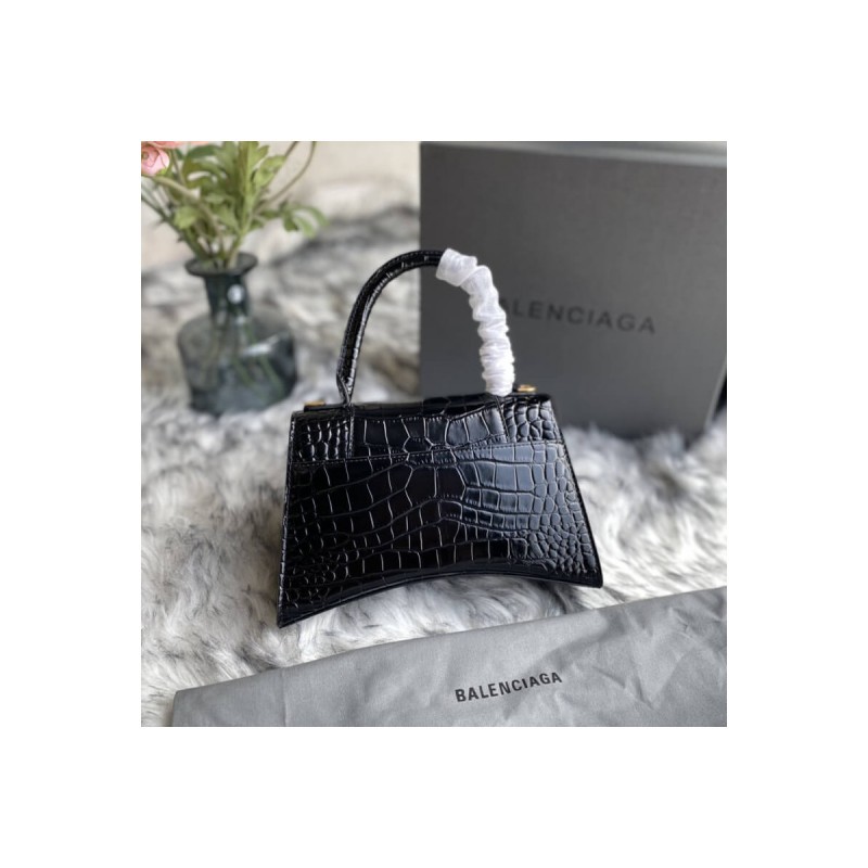 Balenciaga Hourglass S Croc-Effect Leather Tote
