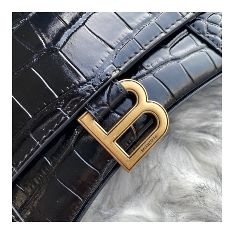 Balenciaga Hourglass S Croc-Effect Leather Tote