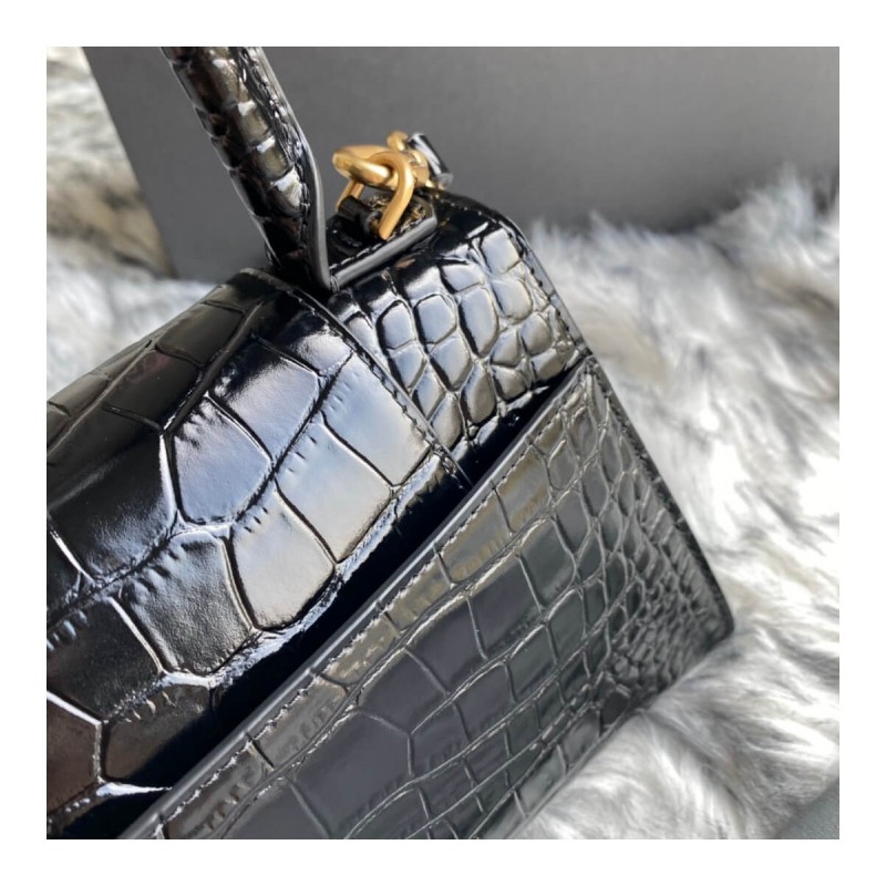 Balenciaga Hourglass S Croc-Effect Leather Tote