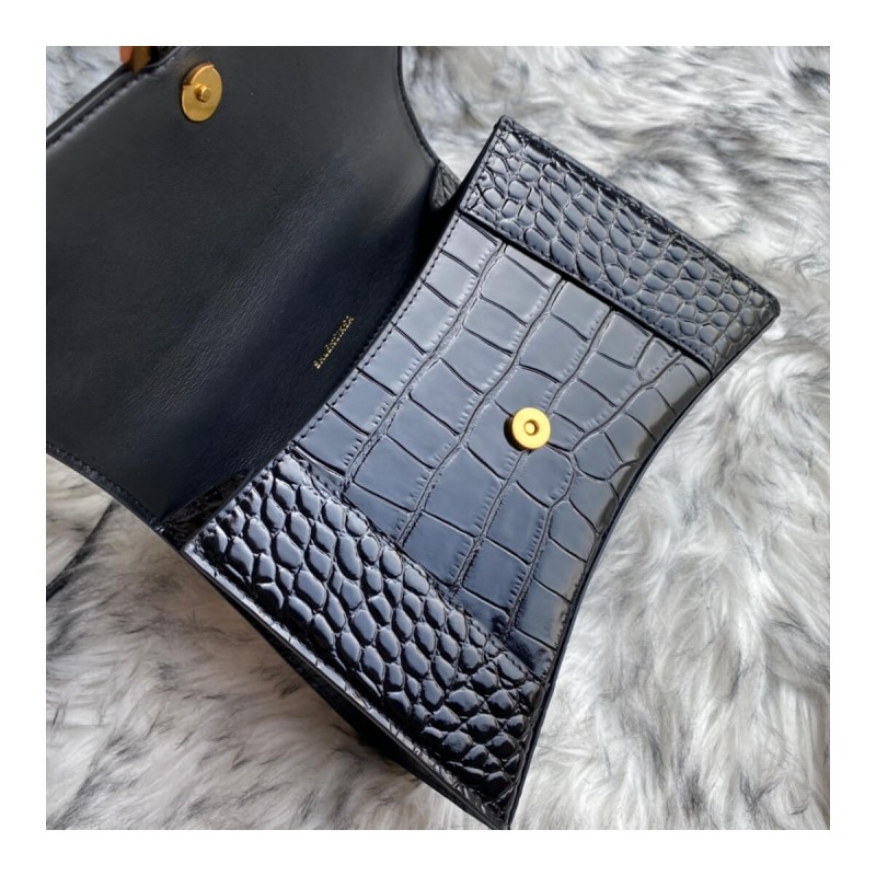 Balenciaga Hourglass S Croc-Effect Leather Tote