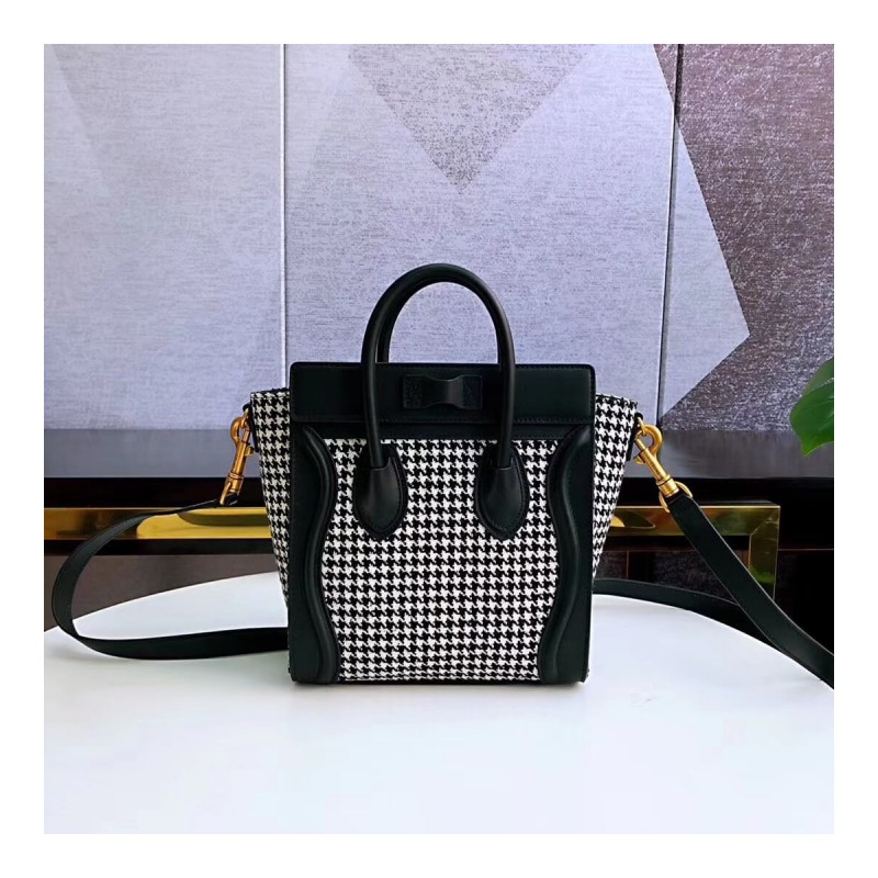 Celine Nano Luggage Bag In Tweed And Smooth Calfskin 189242