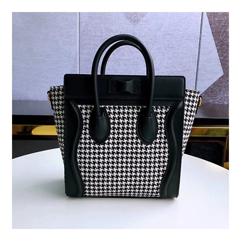 Celine Nano Luggage Bag In Tweed And Smooth Calfskin 189242