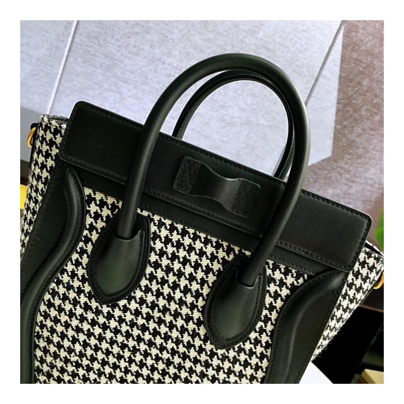Celine Nano Luggage Bag In Tweed And Smooth Calfskin 189242