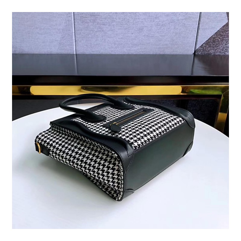 Celine Nano Luggage Bag In Tweed And Smooth Calfskin 189242