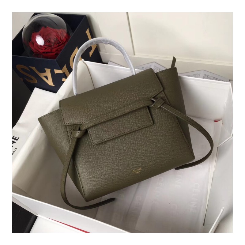 Celine Micro Belt Bag In Grained Calfskin 189153 Army Green