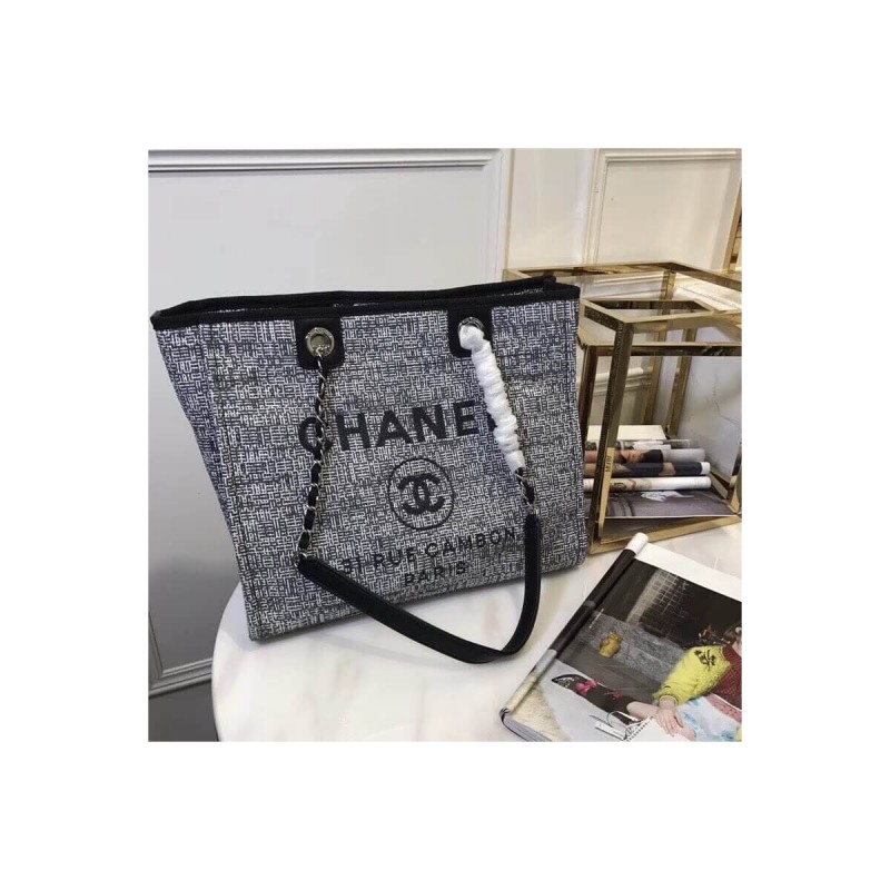 Chanel Deauville Chain Shoulder Tote 33cm Canvas Bag A66939