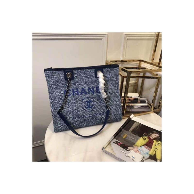 Chanel Deauville Chain Shoulder Tote 33cm Canvas Bag A66939