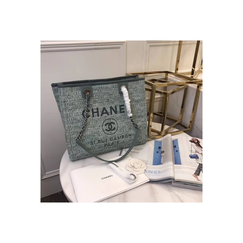 Chanel Deauville Chain Shoulder Tote 33cm Canvas Bag A66939