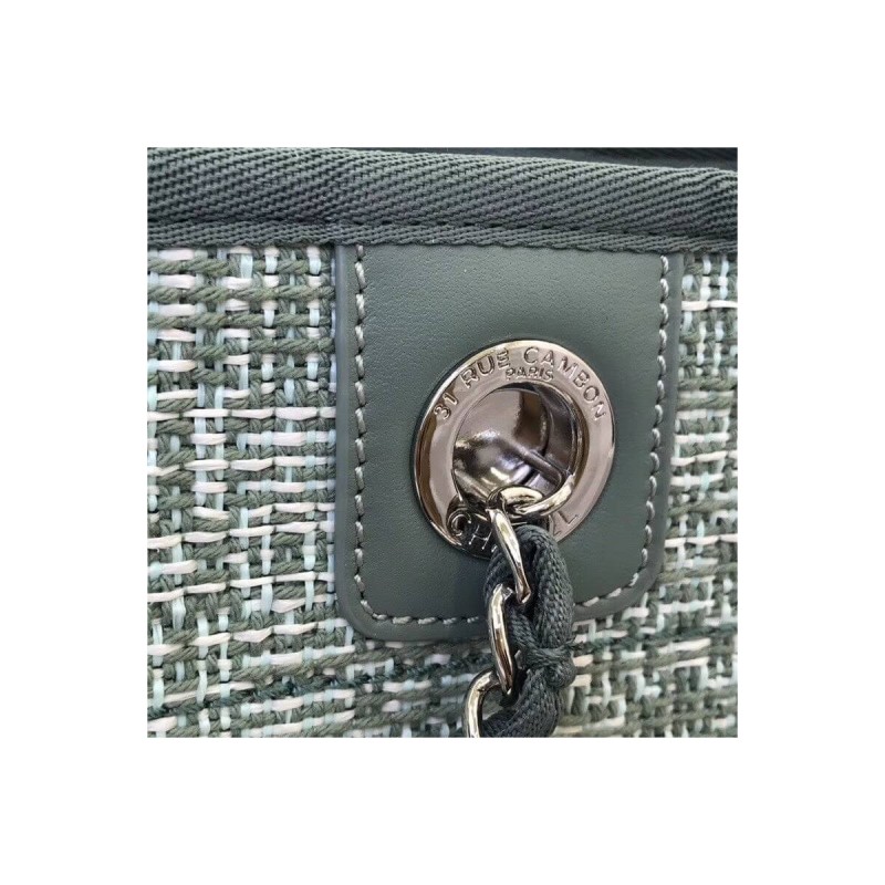 Chanel Deauville Chain Shoulder Tote 33cm Canvas Bag A66939