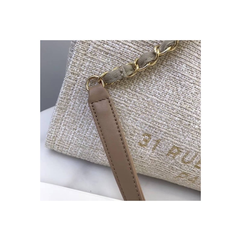 Chanel Deauville Chain Shoulder Tote 33cm Canvas Bag A66939