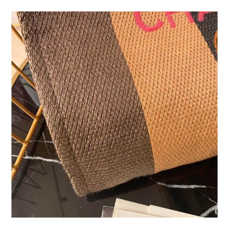 Chanel Straw Raffia Calfskin Striped Large Deauville Tote A93786