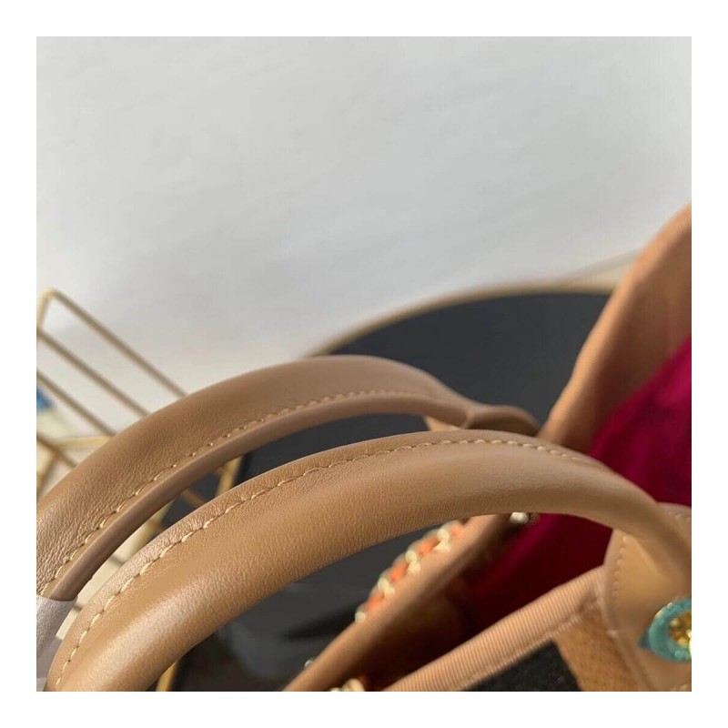 Chanel Straw Raffia Calfskin Striped Large Deauville Tote A93786