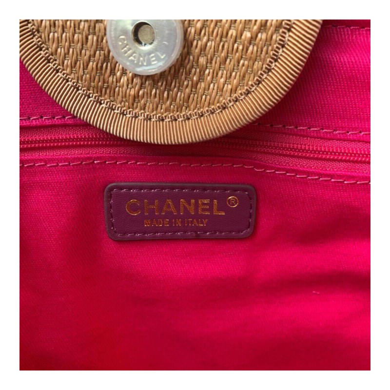 Chanel Straw Raffia Calfskin Striped Large Deauville Tote A93786