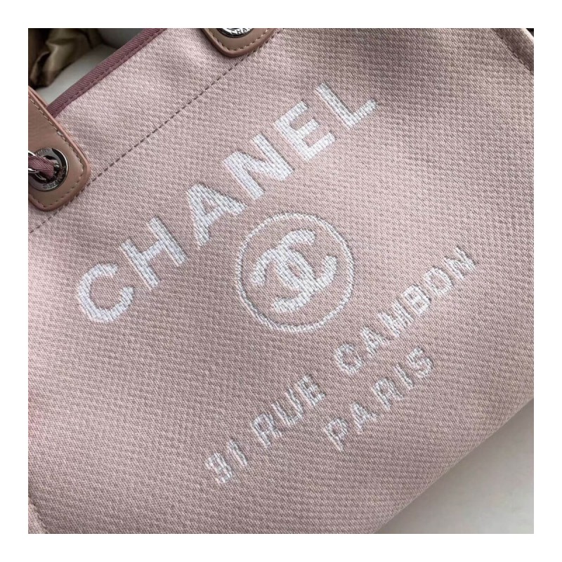 Chanel Deauville Tote 38cm Canvas Bag A66941 Pink/White