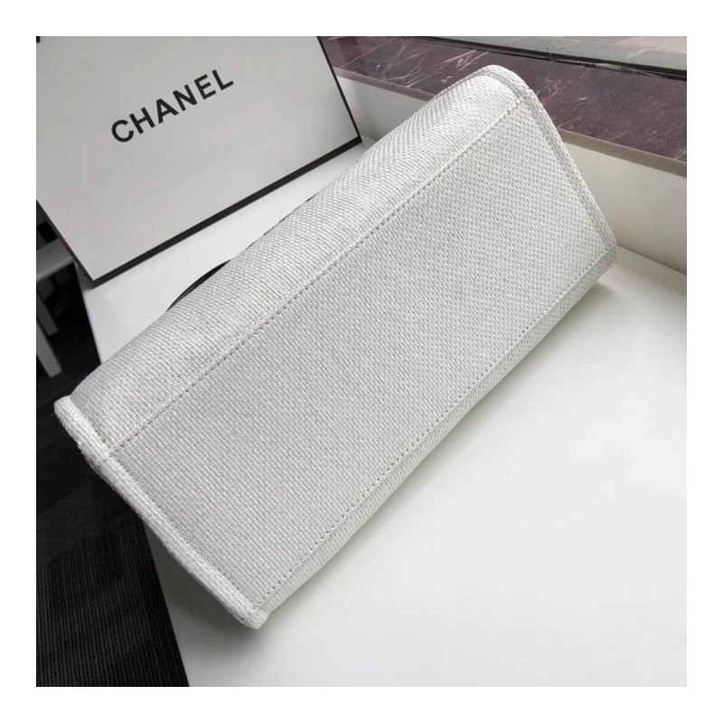 Chanel Deauville Tote 38cm Canvas Bag A66941 White / Black