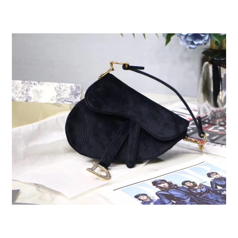 Christian Dior Saddle 20cm Shoulder Bag with Crystals Velvet M8044