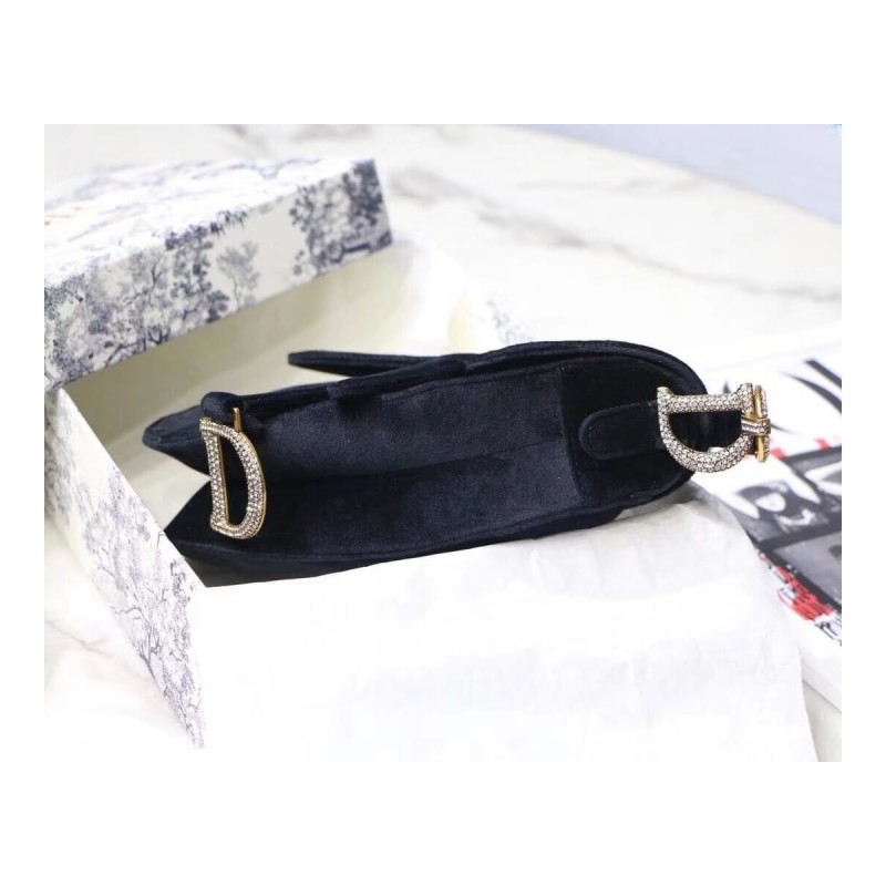 Christian Dior Saddle 20cm Shoulder Bag with Crystals Velvet M8044