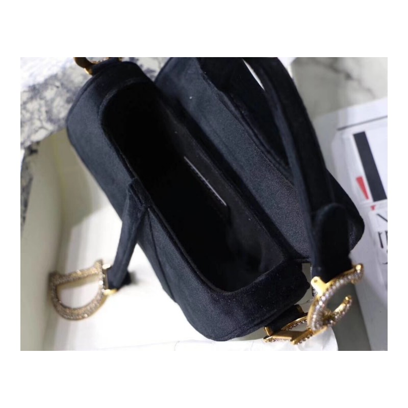 Christian Dior Saddle 20cm Shoulder Bag with Crystals Velvet M8044