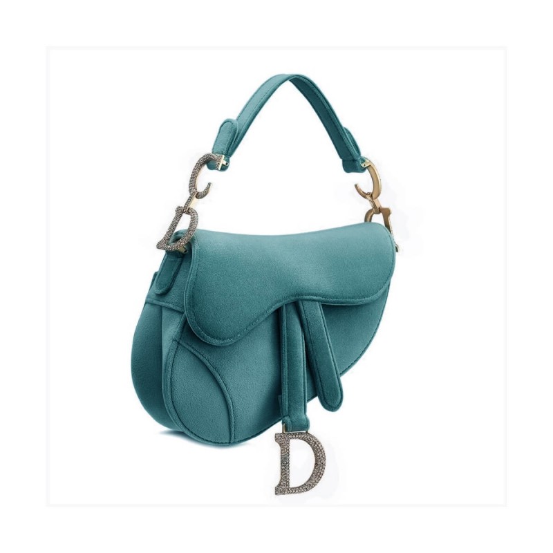 Christian Dior Saddle 20cm Shoulder Bag with Crystals Velvet M8044