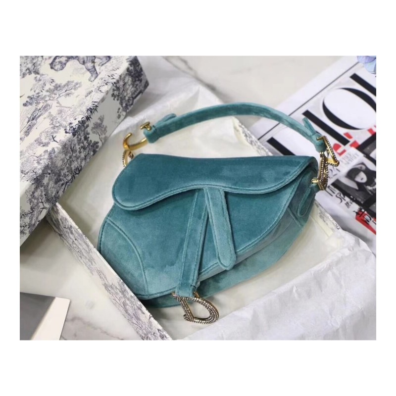 Christian Dior Saddle 20cm Shoulder Bag with Crystals Velvet M8044