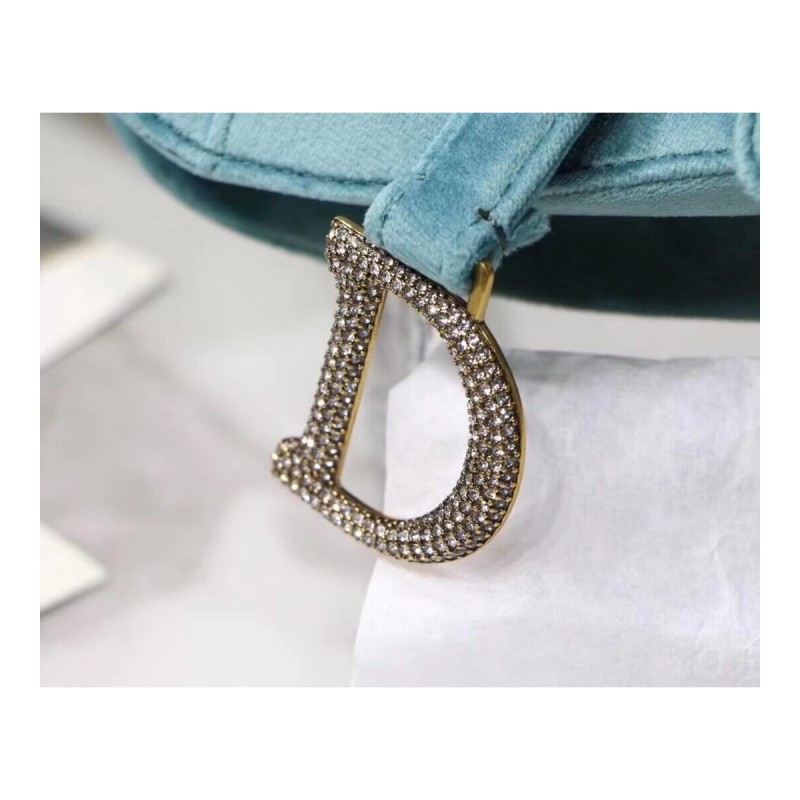 Christian Dior Saddle 20cm Shoulder Bag with Crystals Velvet M8044