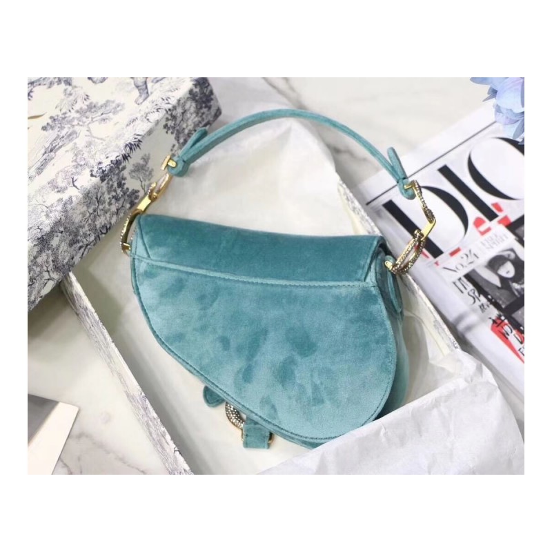 Christian Dior Saddle 20cm Shoulder Bag with Crystals Velvet M8044
